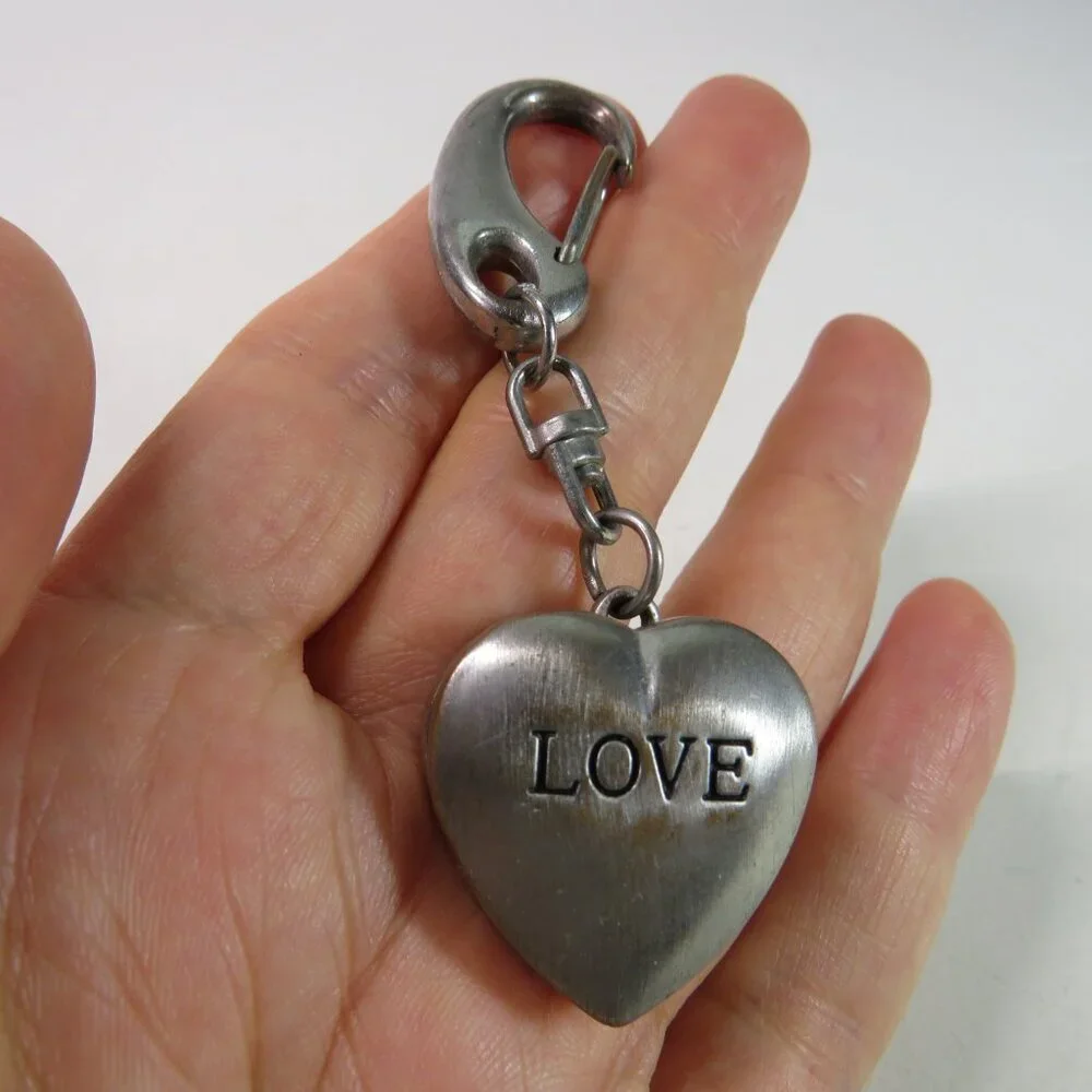 Vintage LOVE Heart Locket Watch Metal Purse Charm Pendant Clip On Dangle